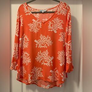 Escapada Living Size L Tunic Bell Sleeves Swim Cover Up Coral Print